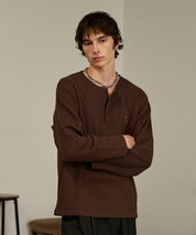 Thermal Texture Henley Top（Brown）