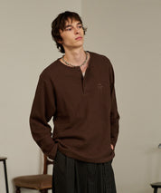 Thermal Texture Henley Top（Brown）