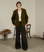 Contrast Elbow Patch Cardigan (Khaki)