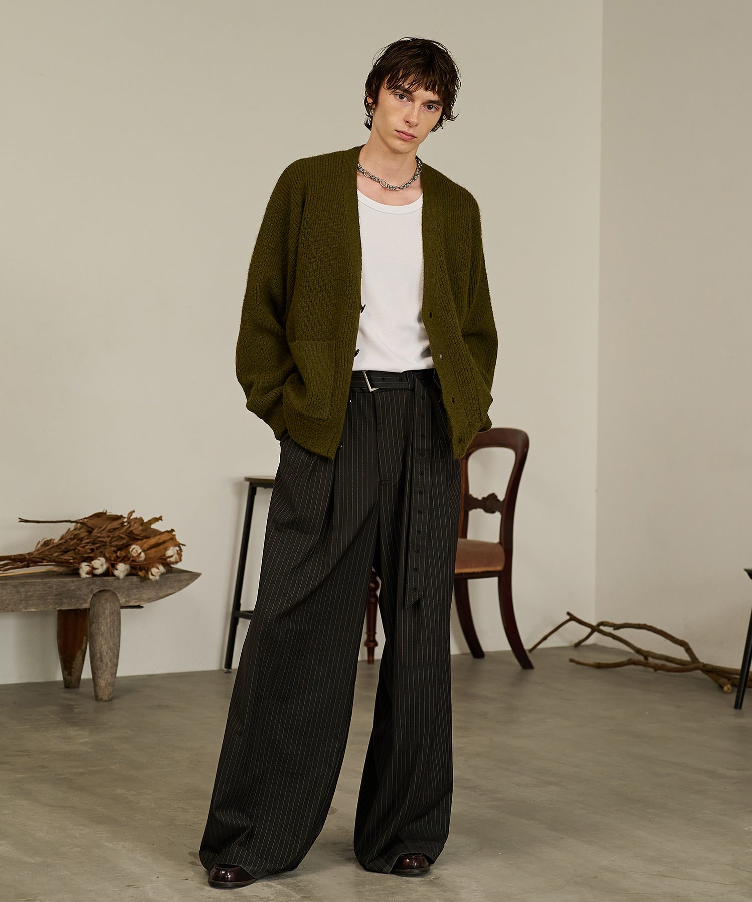 Contrast Elbow Patch Cardigan (Khaki)