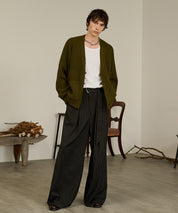 Contrast Elbow Patch Cardigan (Khaki)