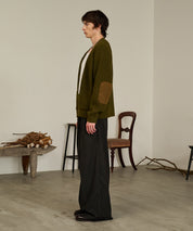 Contrast Elbow Patch Cardigan (Khaki)