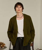 Contrast Elbow Patch Cardigan (Khaki)