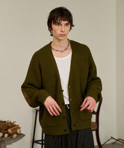 Contrast Elbow Patch Cardigan (Khaki)