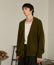Contrast Elbow Patch Cardigan (Khaki)