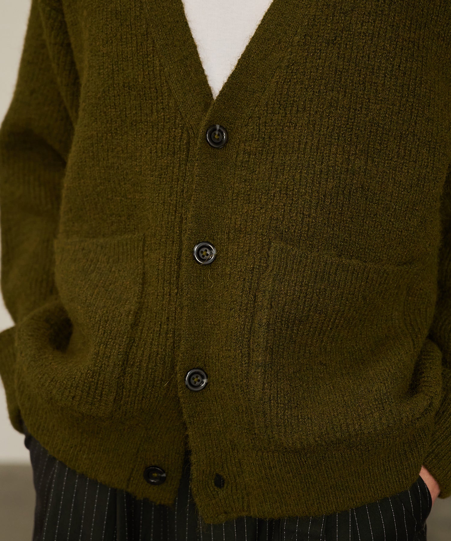 Contrast Elbow Patch Cardigan (Khaki)