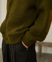 Contrast Elbow Patch Cardigan (Khaki)