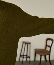 Contrast Elbow Patch Cardigan (Khaki)