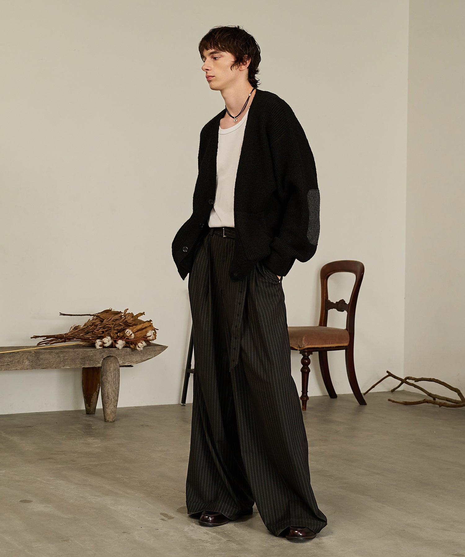 Contrast Elbow Patch Cardigan (Black)