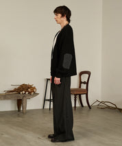 Contrast Elbow Patch Cardigan (Black)