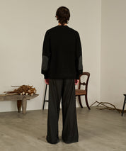 Contrast Elbow Patch Cardigan (Black)