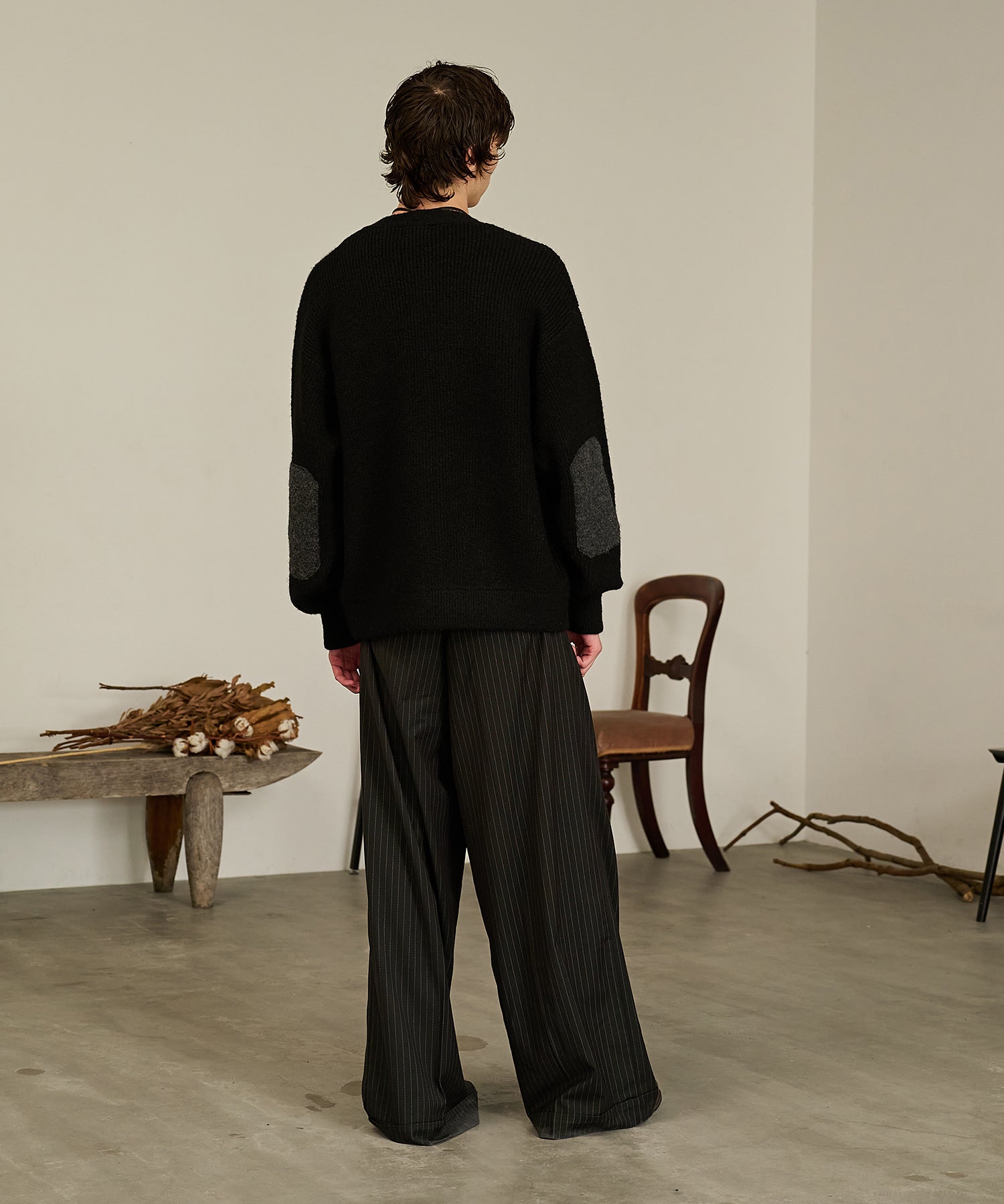 Contrast Elbow Patch Cardigan (Black)