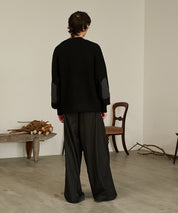 Contrast Elbow Patch Cardigan (Black)