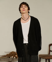Contrast Elbow Patch Cardigan (Black)