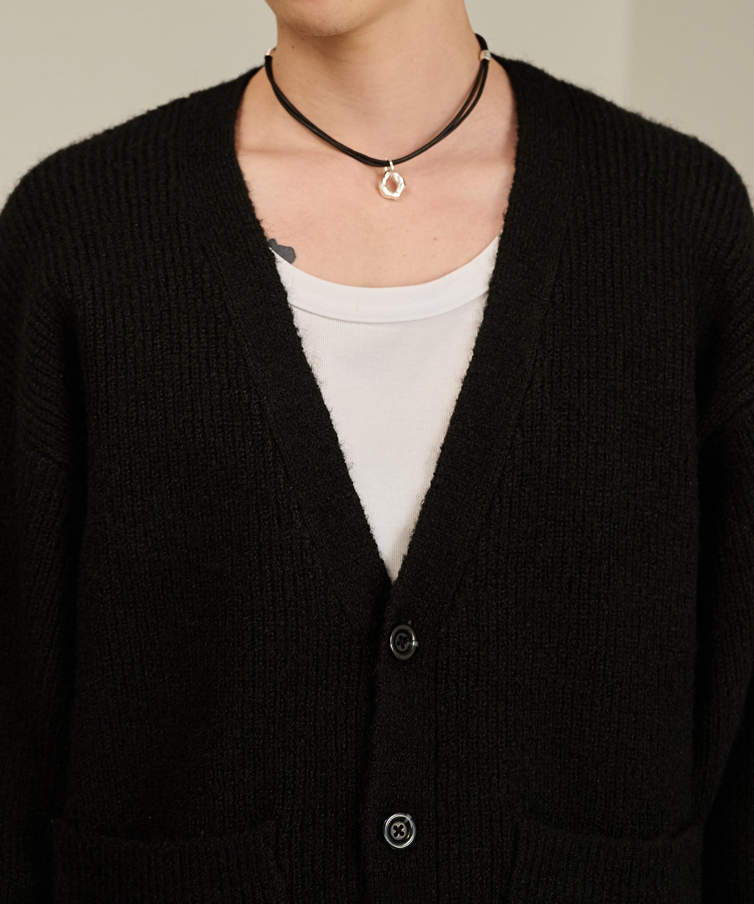 Contrast Elbow Patch Cardigan (Black)