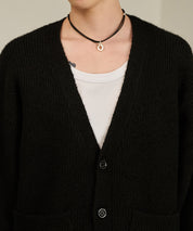 Contrast Elbow Patch Cardigan (Black)
