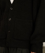 Contrast Elbow Patch Cardigan (Black)