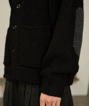 Contrast Elbow Patch Cardigan (Black)