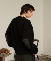 Contrast Elbow Patch Cardigan (Black)