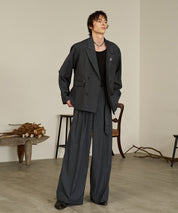 Striped Double-Breasted Jacket （Gray）