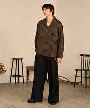 Grid Check Open Collar Shirt（Black）