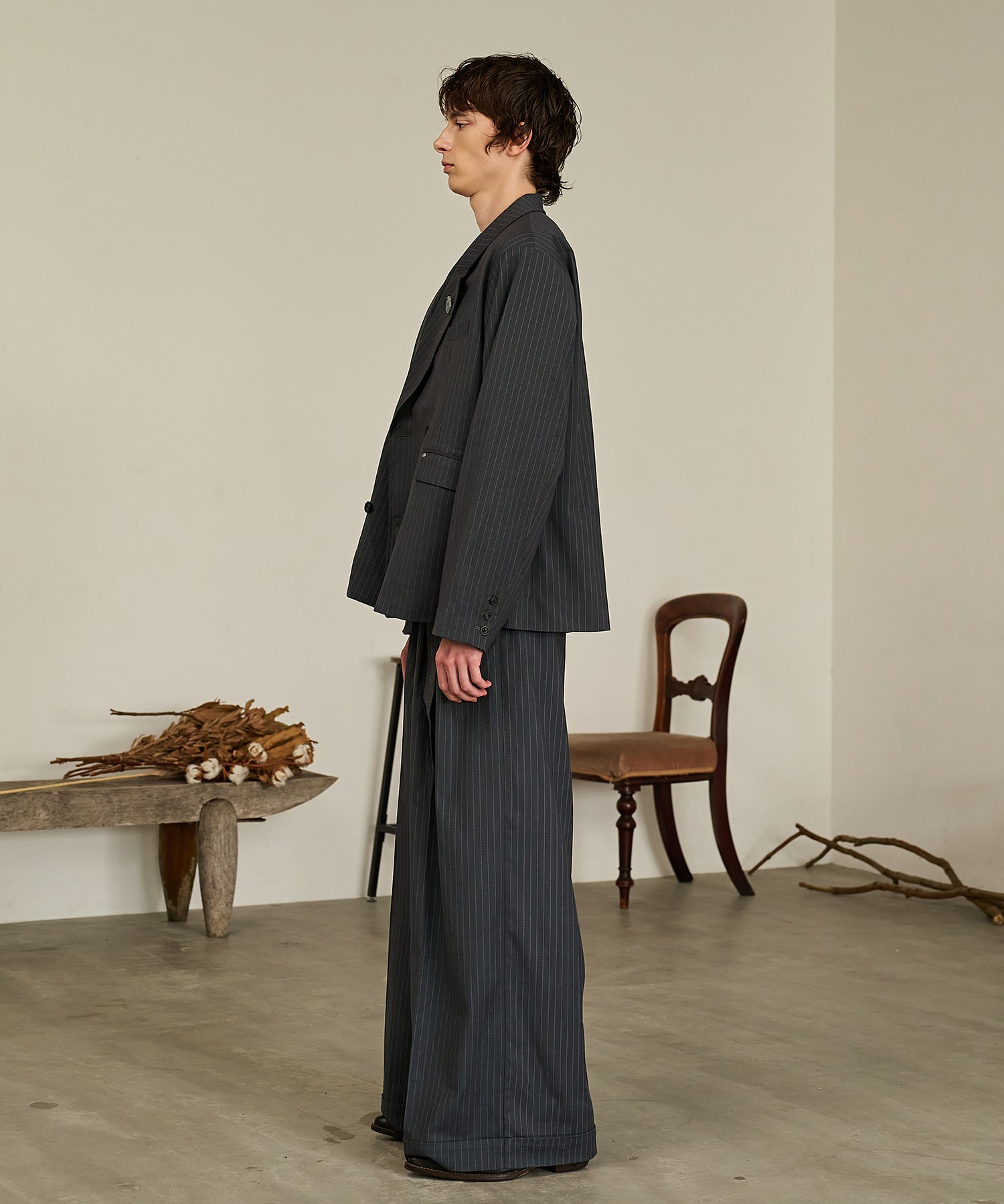 Striped Double-Breasted Jacket （Gray）