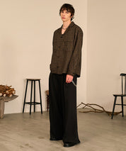 Grid Check Open Collar Shirt（Black）