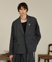 Striped Double-Breasted Jacket （Gray）