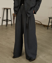 Striped Belted Baggy Slacks （Gray）