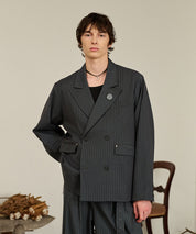 Striped Double-Breasted Jacket （Gray）