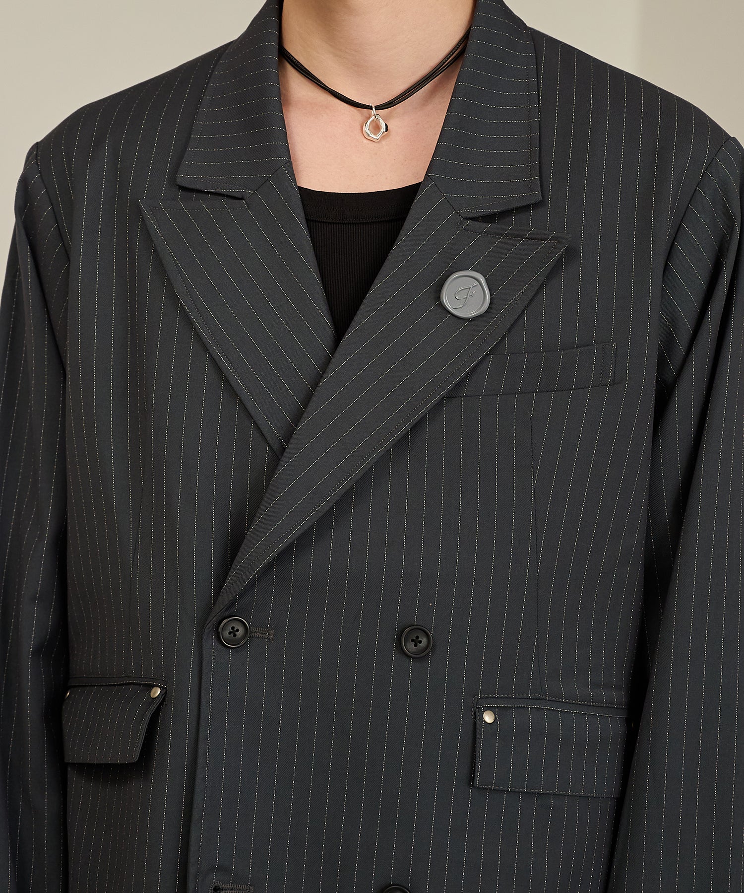 Striped Double-Breasted Jacket （Gray）