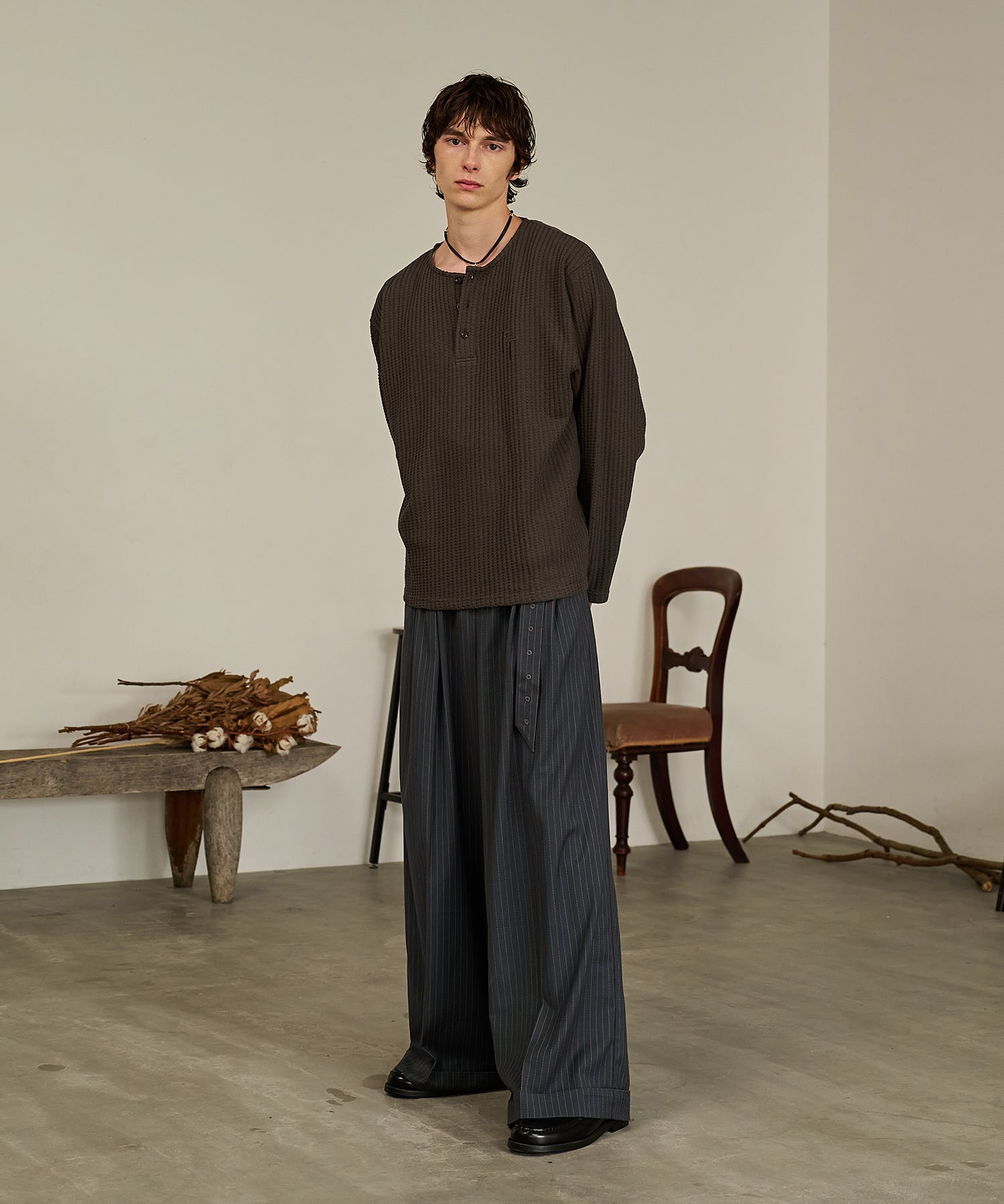 Thermal Texture Henley Top（Gray）