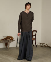 Striped Belted Baggy Slacks （Gray）