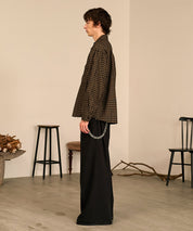 Grid Check Open Collar Shirt（Black）