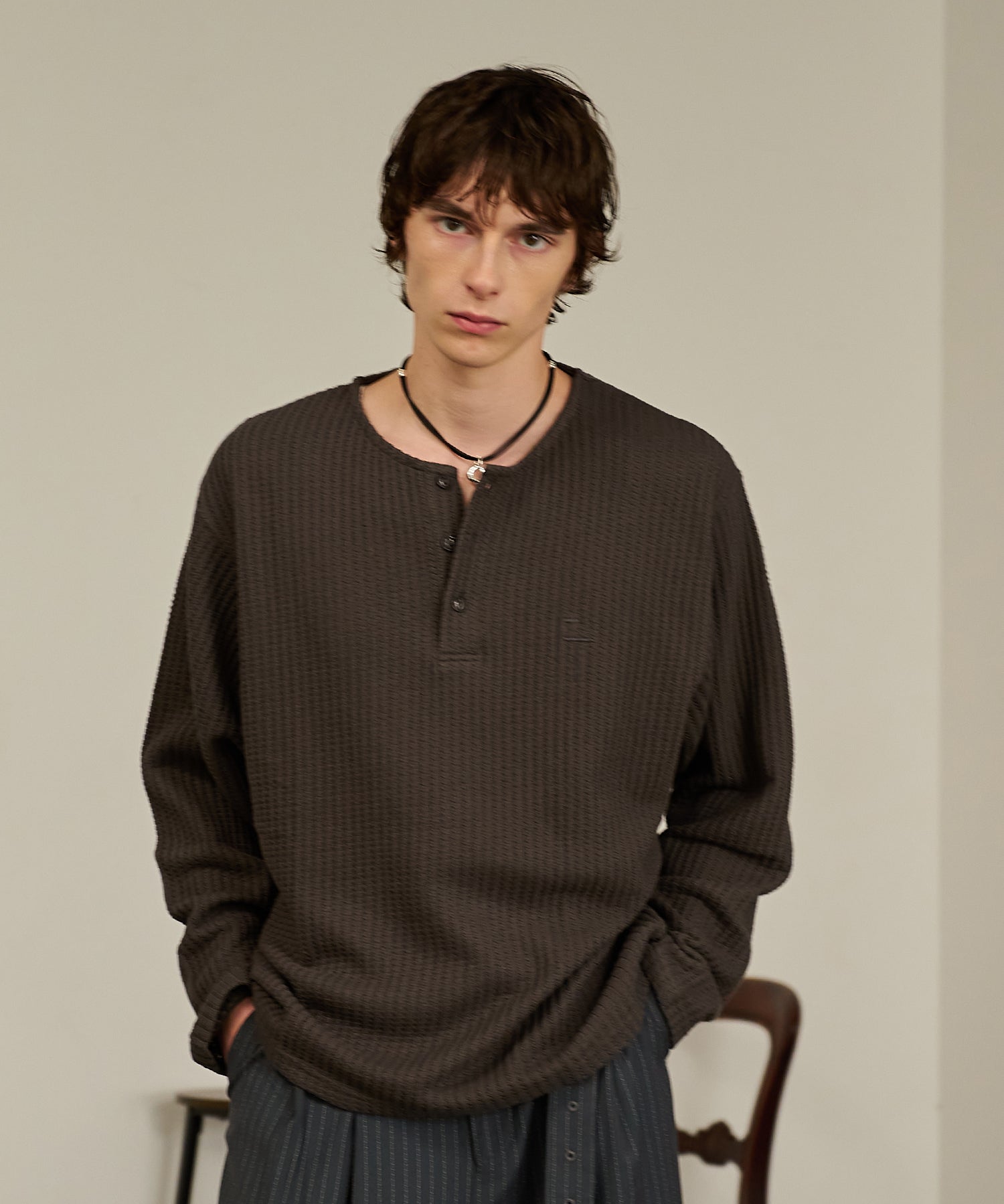 Thermal Texture Henley Top（Gray）