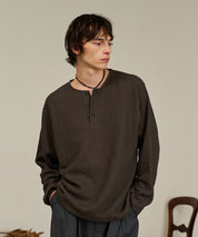 Thermal Texture Henley Top（Gray）