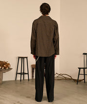 Grid Check Open Collar Shirt（Black）