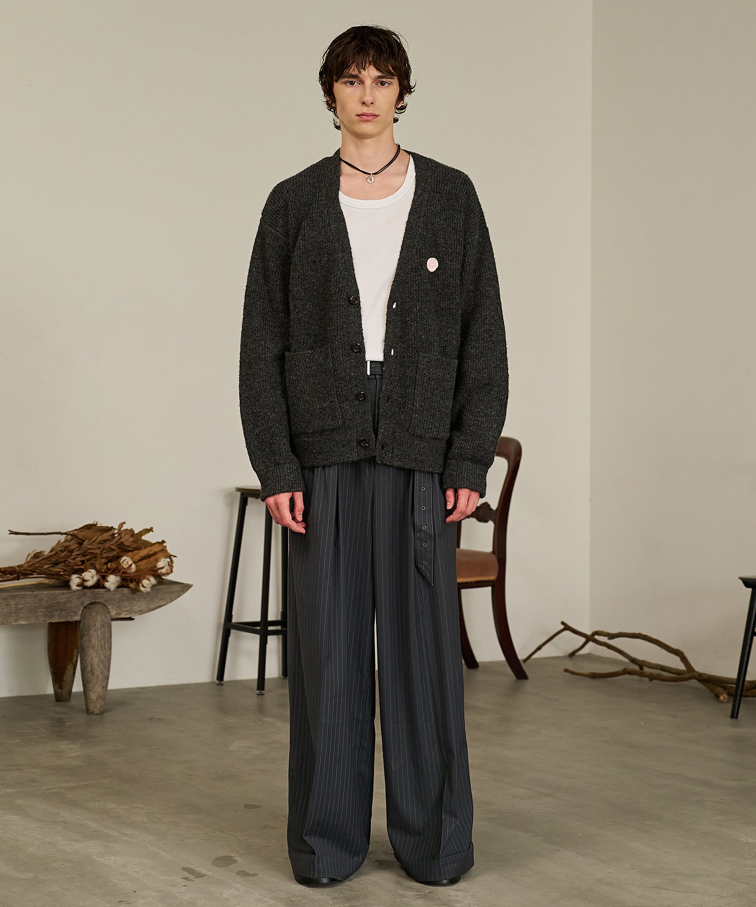 Contrast Elbow Patch Cardigan (Gray)