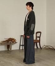 Contrast Elbow Patch Cardigan (Gray)