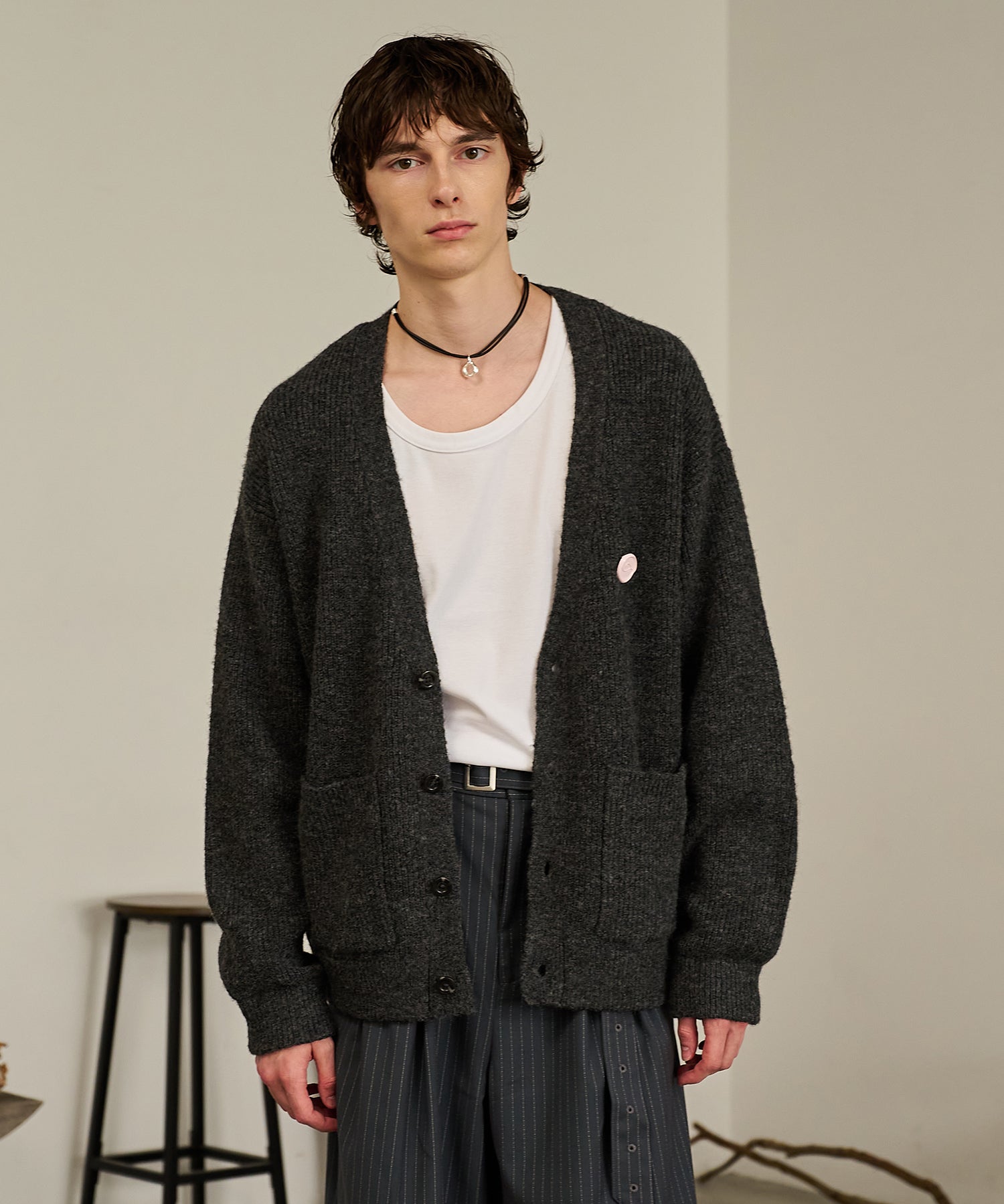 Contrast Elbow Patch Cardigan (Gray)