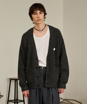 Contrast Elbow Patch Cardigan (Gray)