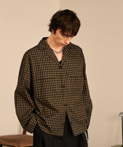 Grid Check Open Collar Shirt（Black）