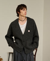 Contrast Elbow Patch Cardigan (Gray)