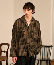 Grid Check Open Collar Shirt（Black）