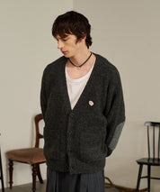 Contrast Elbow Patch Cardigan (Gray)