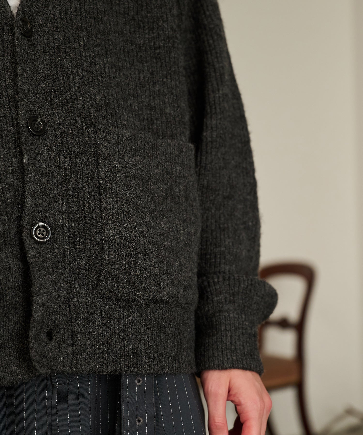 Contrast Elbow Patch Cardigan (Gray)