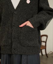 Contrast Elbow Patch Cardigan (Gray)