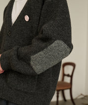 Contrast Elbow Patch Cardigan (Gray)