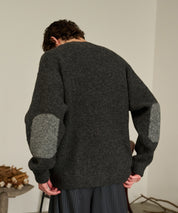 Contrast Elbow Patch Cardigan (Gray)