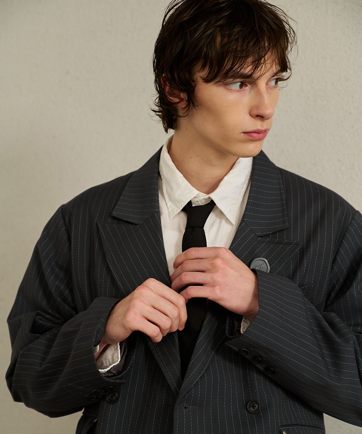 Striped Double-Breasted Jacket （Gray）